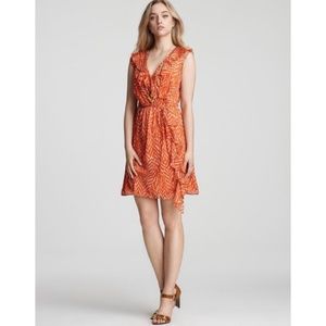 Milly Zebra Zig Zag Madeira Wrap Dress Orange 0